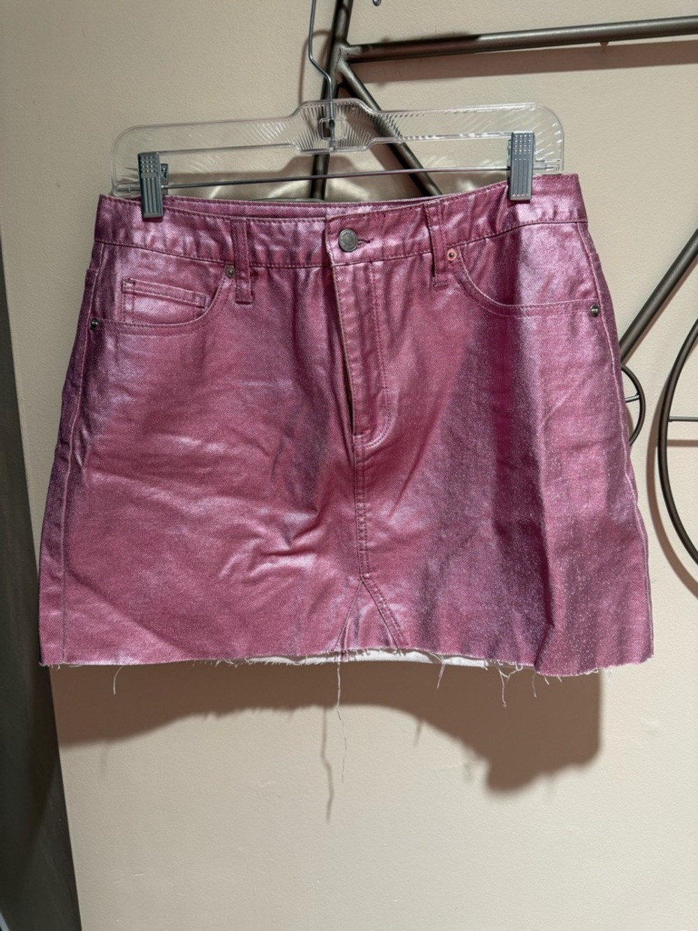 Wild Fable Y2K Inspired Metallic Pink Denim Mini Skirt Size 10 100% Cotton